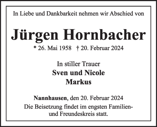 Traueranzeige von Jürgen Hornbacher von WochenSpiegel