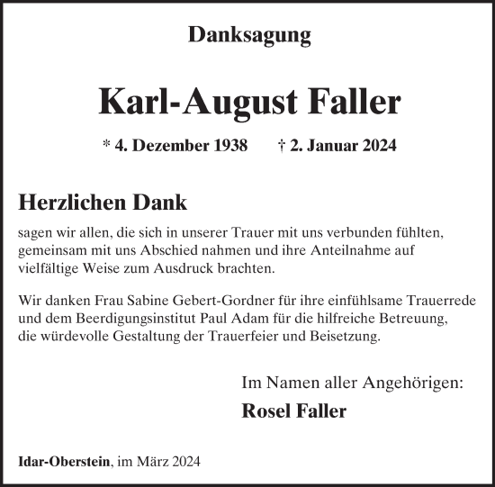 Traueranzeige von Karl-August Faller von WochenSpiegel