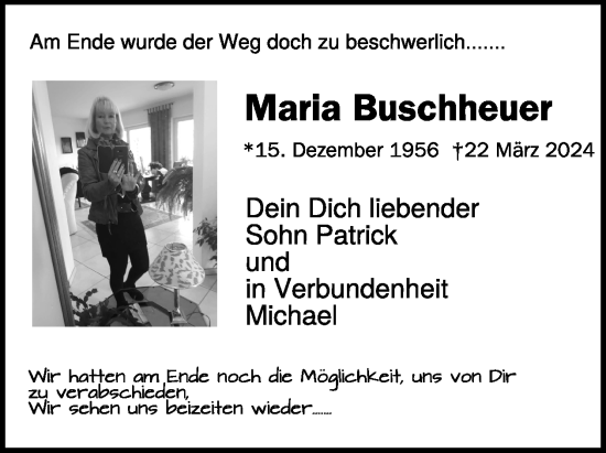 Traueranzeige von Maria Buschheuer von WochenSpiegel
