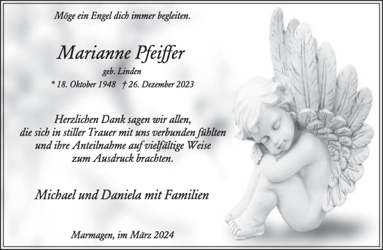 Traueranzeige von Marianne Pfeiffer von WochenSpiegel