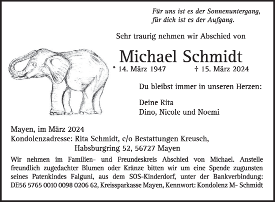 Traueranzeige von Michael Schmidt von WochenSpiegel