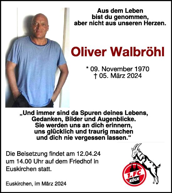 Traueranzeige von Oliver Walbröhl von WochenSpiegel