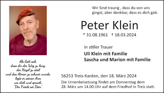 Traueranzeige von Peter Klein von WochenSpiegel