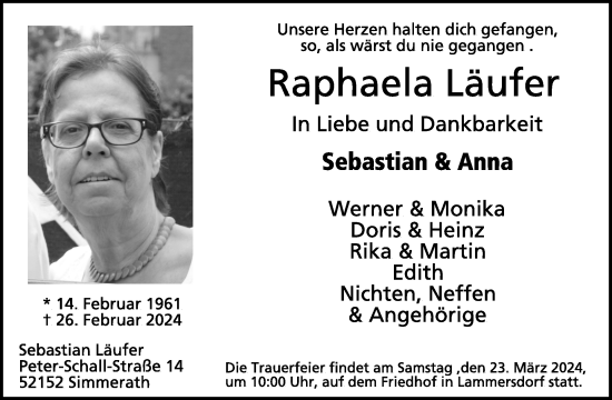 Traueranzeige von Raphaela Läufer von WochenSpiegel