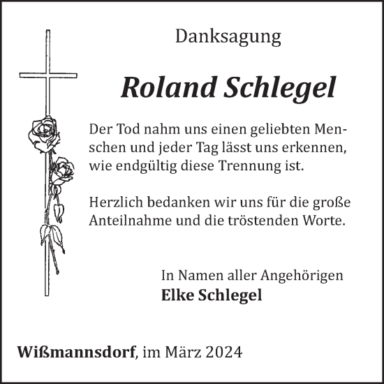 Traueranzeige von Roland Schlegel von WochenSpiegel