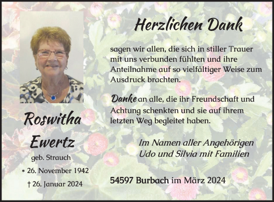 Traueranzeige von Roswitha Ewertz von WochenSpiegel