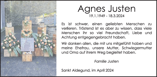 Traueranzeige von Agnes Justen von WochenSpiegel