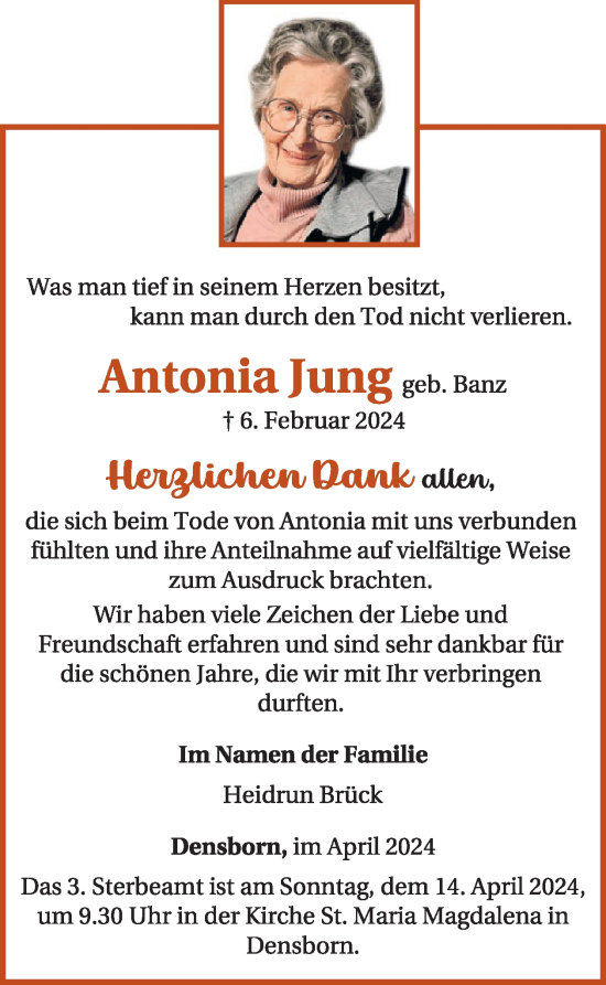 Traueranzeige von Antonia Jung von WochenSpiegel