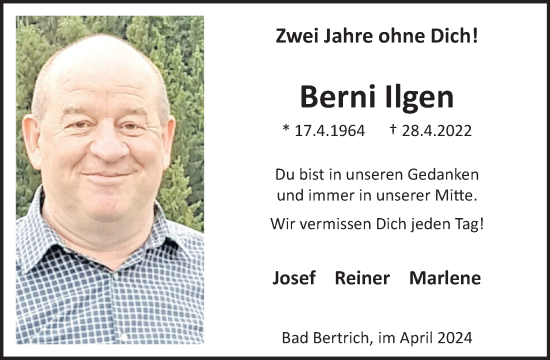 Traueranzeige von Berni Ilgen von WochenSpiegel