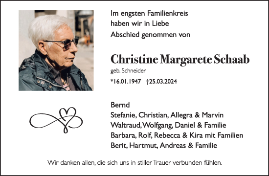 Traueranzeige von Christine Margarete Schaab von WochenSpiegel