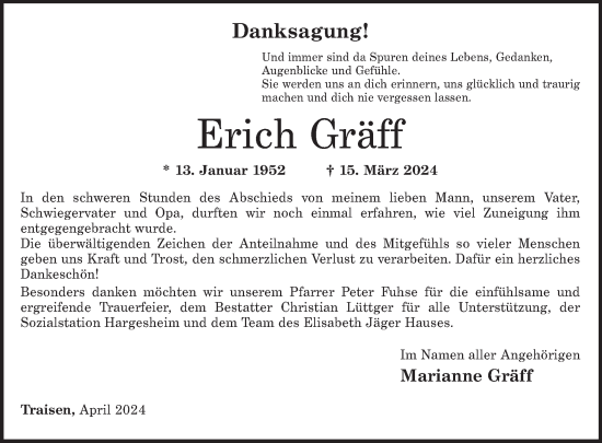 Traueranzeige von Erich Gräff von WochenSpiegel