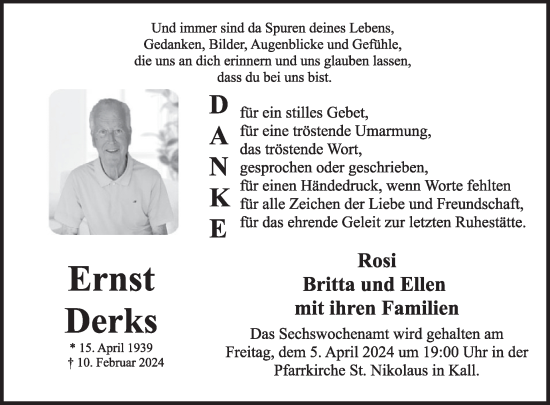 Traueranzeige von Ernst Derks von WochenSpiegel