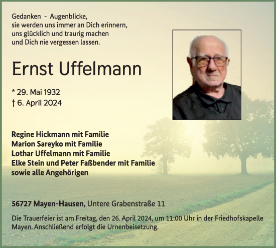 Traueranzeige von Ernst Uffelmann von WochenSpiegel