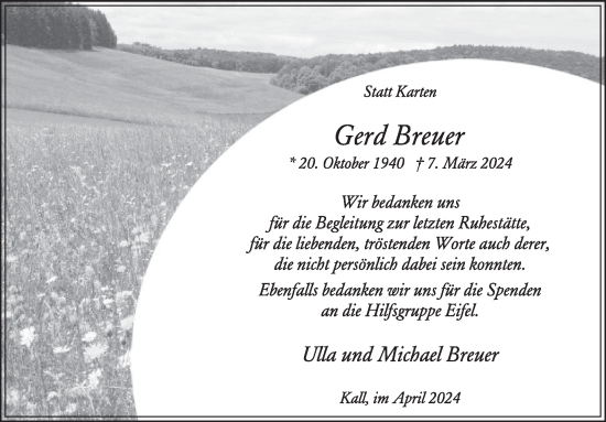 Traueranzeige von Gerd Breuer von WochenSpiegel