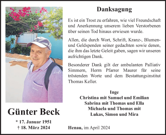 Traueranzeige von Günter Beck von WochenSpiegel