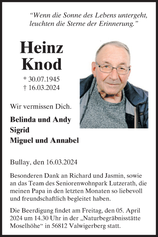 Traueranzeige von Heinz Knod von WochenSpiegel