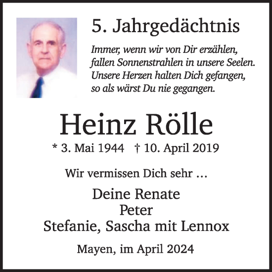 Traueranzeige von Heinz Rölle von WochenSpiegel