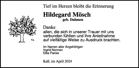 Traueranzeige von Hildegard Mösch von WochenSpiegel