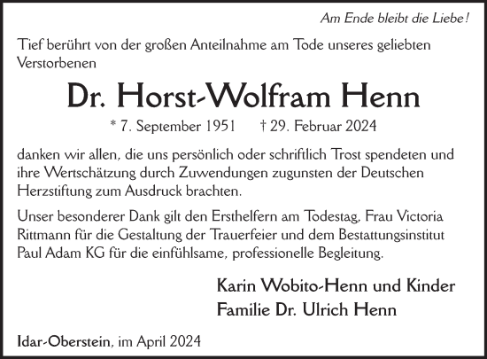 Traueranzeige von Horst-Wolfram Henn von WochenSpiegel