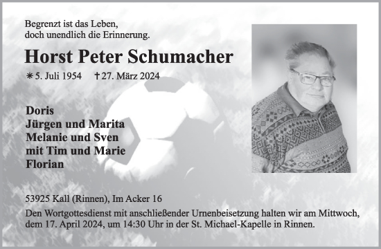 Traueranzeige von Horst Peter Schumacher von WochenSpiegel