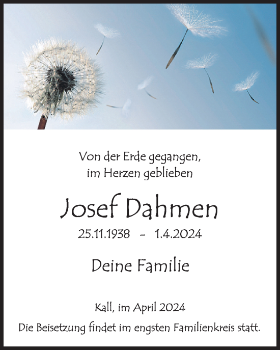 Traueranzeige von Josef Dahmen von WochenSpiegel