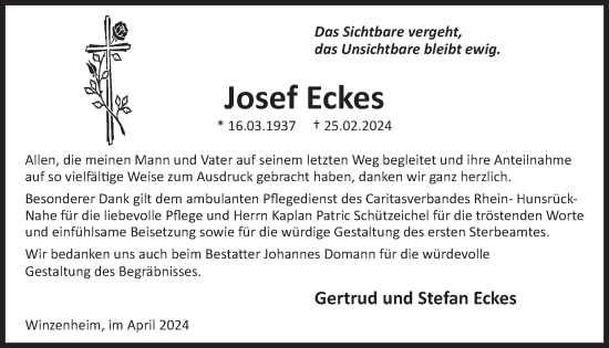 Traueranzeige von Josef Eckes von WochenSpiegel