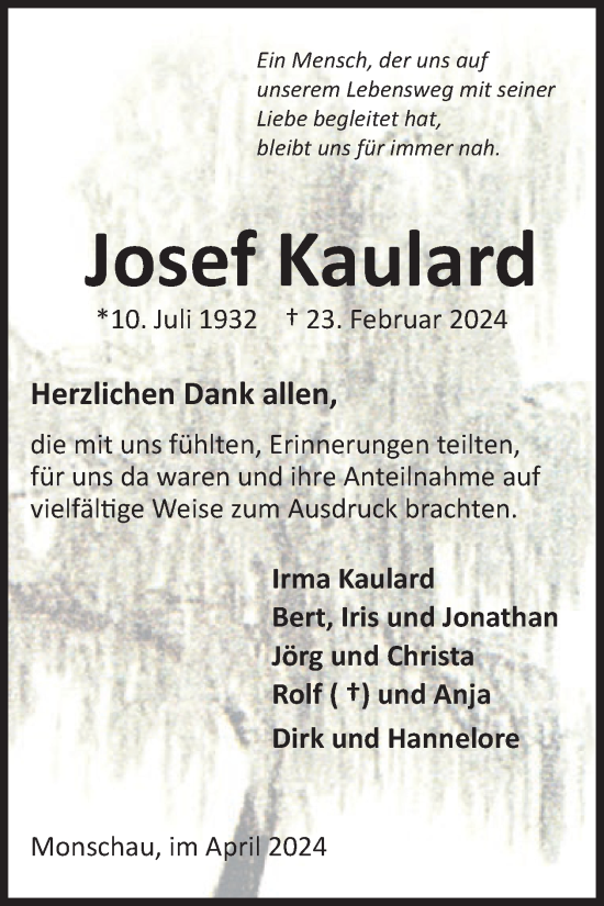 Traueranzeige von Josef Kaulard von WochenSpiegel