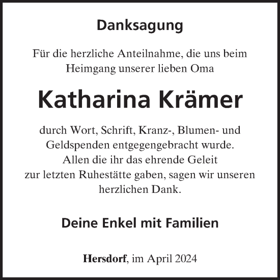 Traueranzeige von Katharina Krämer von WochenSpiegel