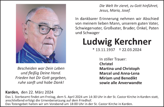 Traueranzeige von Ludwig Kerchner von WochenSpiegel