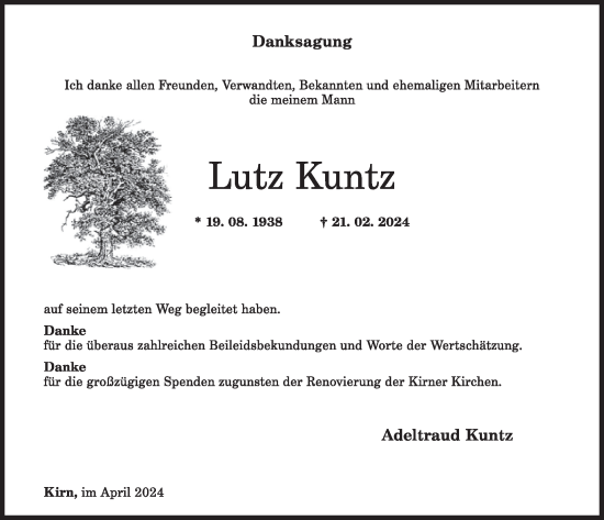 Traueranzeige von Lutz Kuntz von WochenSpiegel