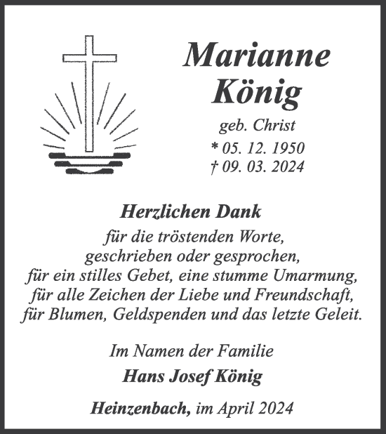 Traueranzeige von Marianne König von WochenSpiegel