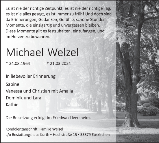 Traueranzeige von Michael Welzel von WochenSpiegel