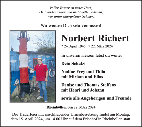 Traueranzeige von Norbert Kichert von WochenSpiegel