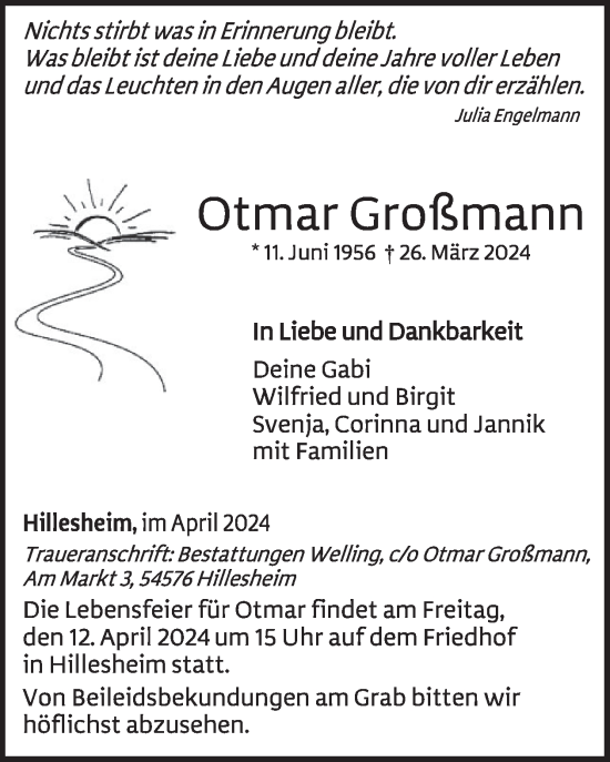 Traueranzeige von Otmar Großmann von WochenSpiegel