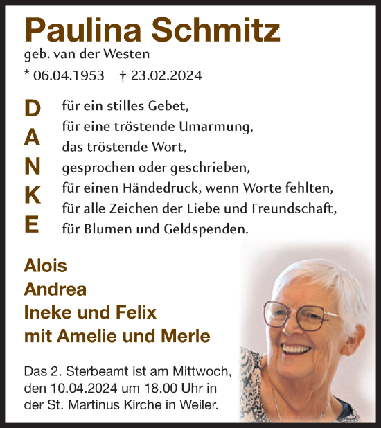 Traueranzeige von Paulina Schmitz von WochenSpiegel
