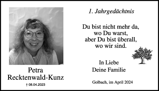 Traueranzeige von Petra Recktenwald-Kunz von WochenSpiegel