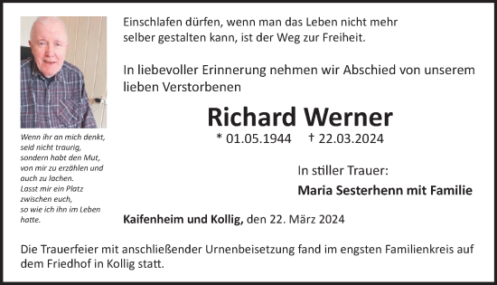 Traueranzeige von Richard Werner von WochenSpiegel