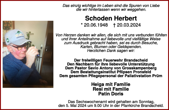 Traueranzeige von Schoden Herbert von WochenSpiegel