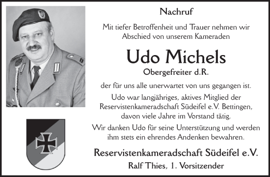 Traueranzeige von Udo Michels von WochenSpiegel