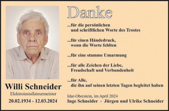 Traueranzeige von Willi Schneider von WochenSpiegel