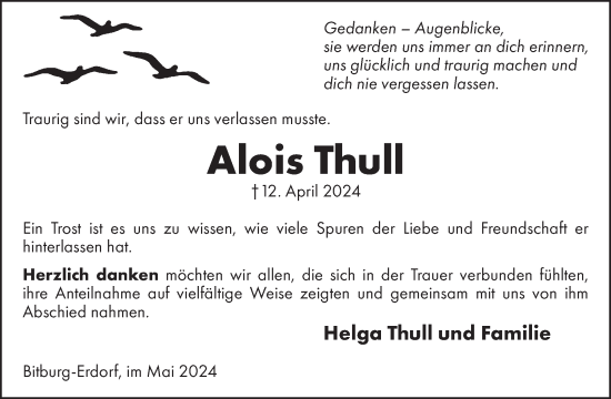 Traueranzeige von Alois Thull von WochenSpiegel