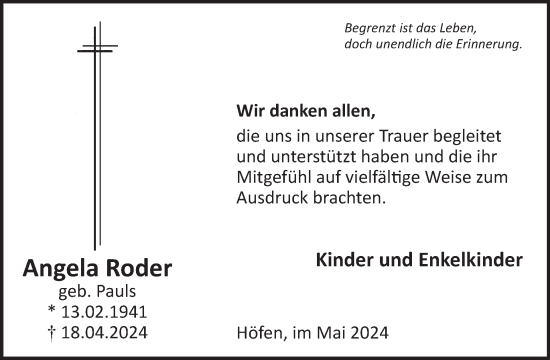 Traueranzeige von Angela Roder von WochenSpiegel