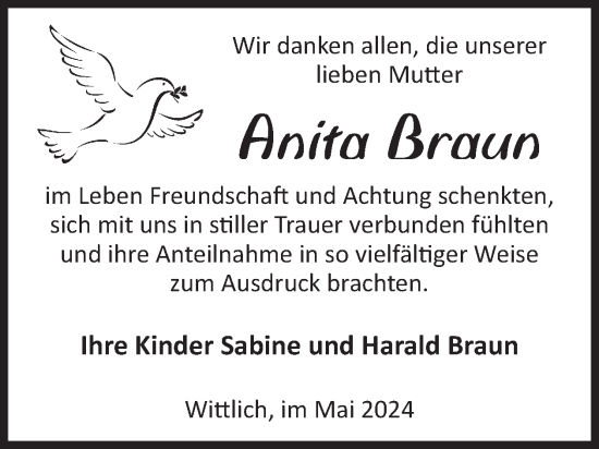 Traueranzeige von Anita Braun von WochenSpiegel