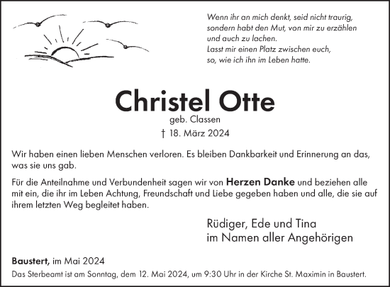 Traueranzeige von Christel Otte von WochenSpiegel