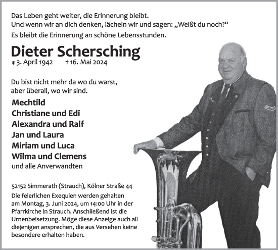 Traueranzeige von Dieter Schersching von WochenSpiegel