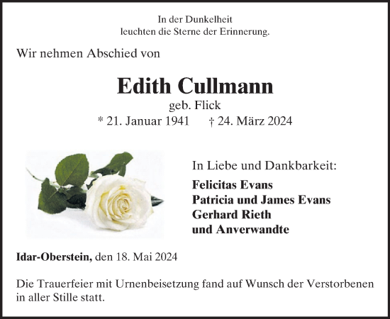 Traueranzeige von Edith Cullmann von WochenSpiegel