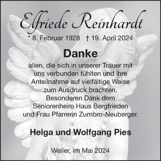 Traueranzeige von Elfriede Reinhardt von WochenSpiegel