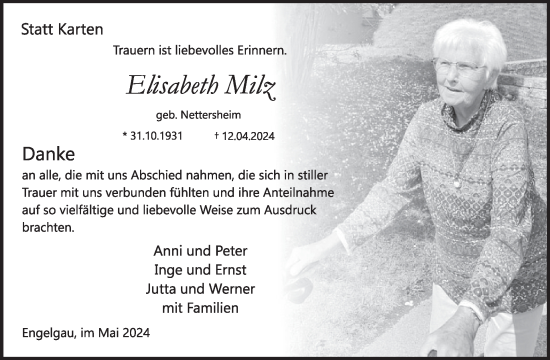 Traueranzeige von Elisabeth Milz von WochenSpiegel