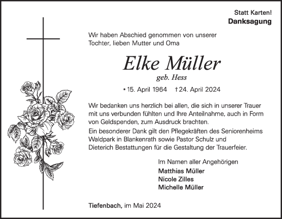 Traueranzeige von Elke Müller von WochenSpiegel
