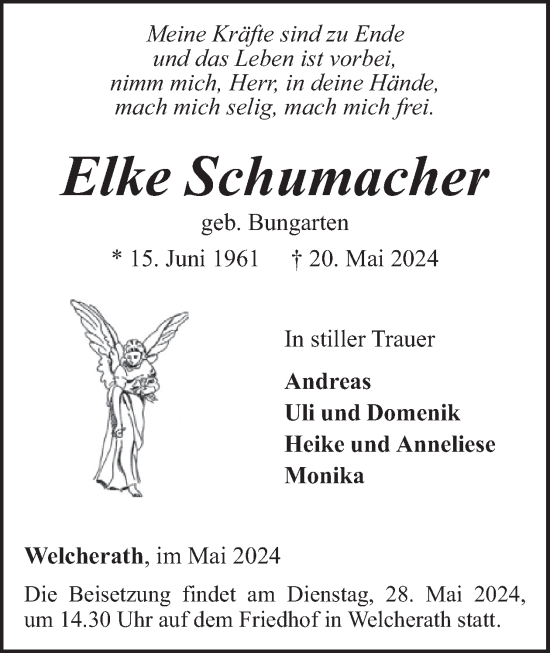 Traueranzeige von Elke Schumacher von WochenSpiegel
